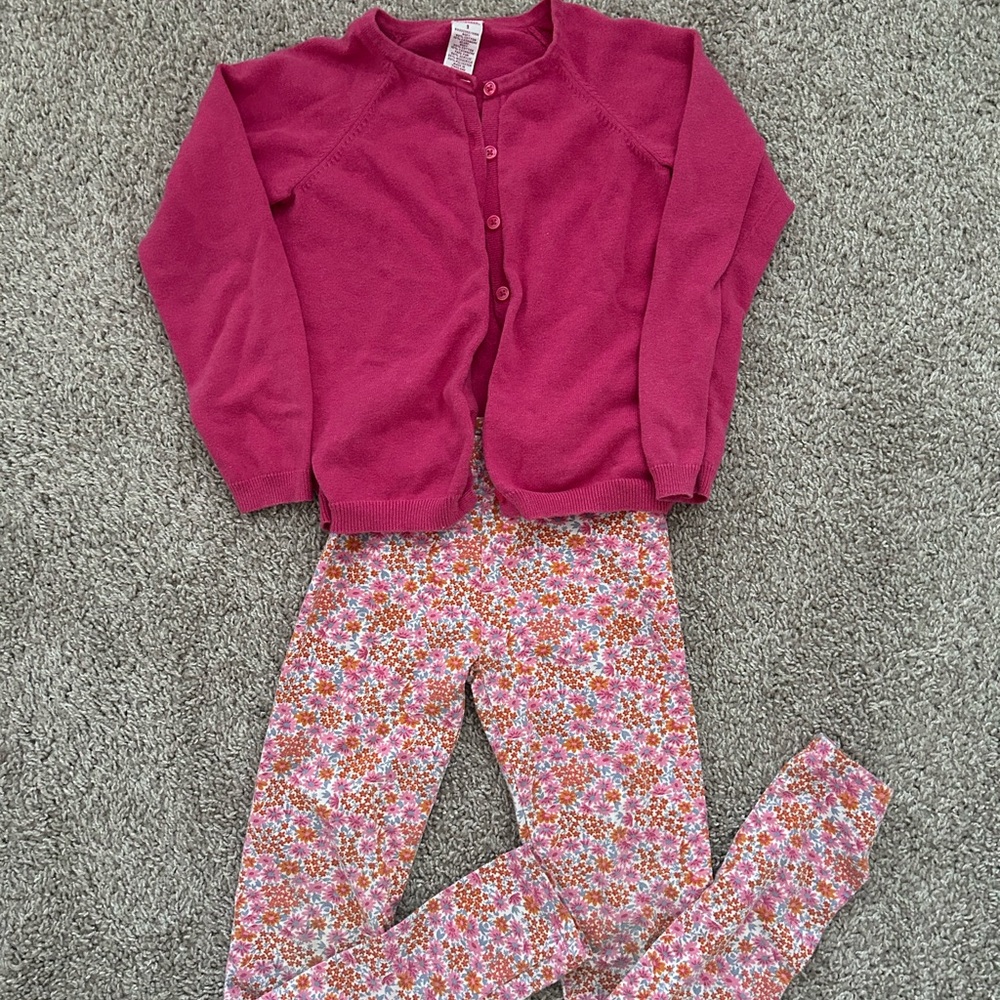 Big Girls Pink Floral 2pc Leggings & Cardigan  Gymboree & crewcuts sizes 9 & 10